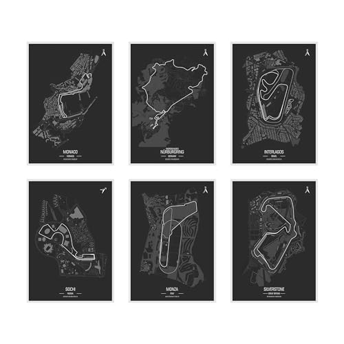 Image of CodersParadise Formula 1 Wall Posters 8x12 Inch (A4) F1 Race Map Prints, Premium Motorsport Wall Art for Bedroom, Living Room & Office Decor, Thick Cardstock with Glue Dots Included - Pack of 6