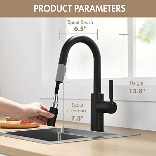 Ouen Matte Blcak Bar Faucet With Pull Down Sprayer For Single Sink,Bar Brass Faucet One Hole For Rv Campers Sink Small Faucet With Cupc Supply Hose #TOP6