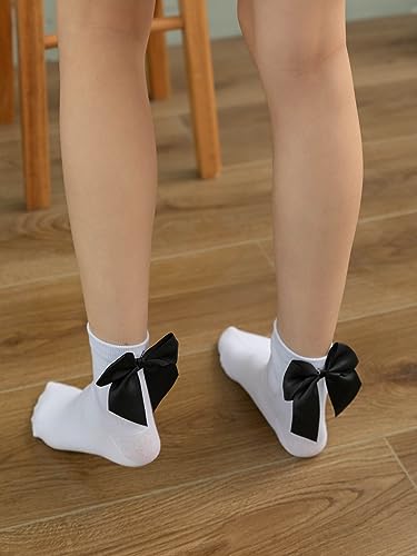 Image of OYOANGLE Women's 1 Pair Cute Solid Bow Decor Kint Crew Socks Soft Casual Comfortable Dress Socks White one-size