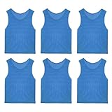 6 Pack Pinnies Team Practice Vests for Child Youth Teen Adult, Mesh Scrimmage Jersey for Soccer Football Basketball (Blue, Youth/Adult)