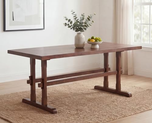 Image of HNY Walnut Wood Rectangular Dining Table for 4-6 People, Modern Farmhouse Kitchen Table, 70 Inch Large Dinner Table Center Table for Dining Room /Living Room