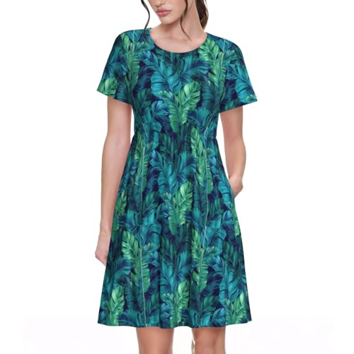 Robe d'été décontractée pour femme fleurie imprimé palmier