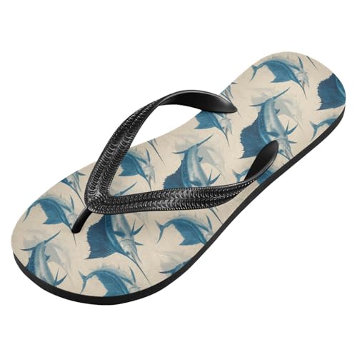 Flip Flop Sandals Fishes Blue Print for Women Men Beach Outdoor XS2