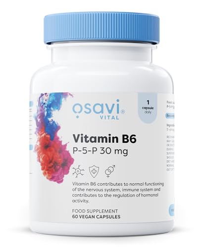 Osavi Vitamin B6 P5P 30mg 60 Vegan Capsules | Active Coenzymatic Form of Pyridoxal5Phosphate | High Potency 18 mg Vitamin B6 per Capsule | Clean Label Vegan Friendly