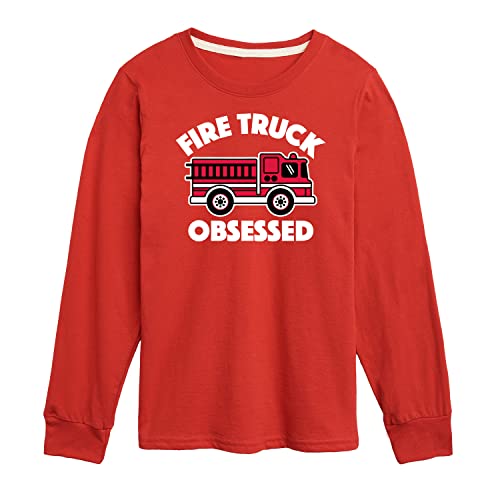 Instant Message - Fire Truck Obsessed - Toddler & Youth Long Sleeve Graphic T-Shirt