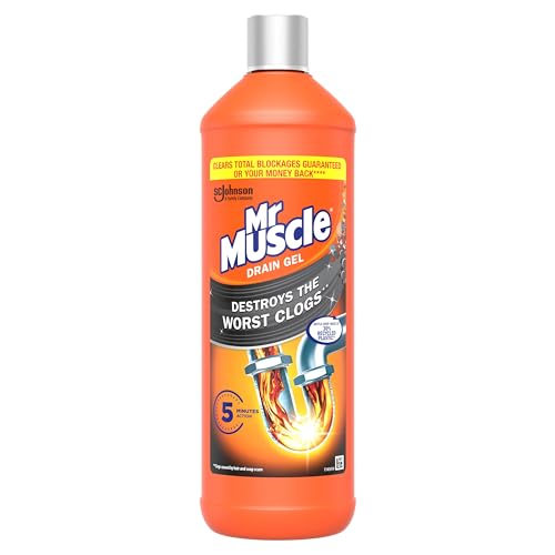 Mr Muscle Drain Unblocker, Sink & Drain Cleaner, Fast Acting Heavy Duty Drain Gel, Dissolves Clogs, Works 3x Better Than Bleach, Safe for All Pipes, 1L