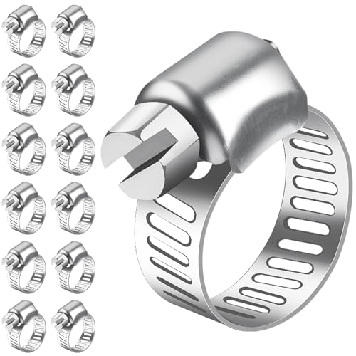 Bolatus Schlauchschellen 6-12mm, 12 Stk Schlauchklemme Edelstahl 304 Einstellbare Schraubschellen, Rohrschellen Sortiment für Poolschlauch, Benzinschlauch, Gartenschlauch