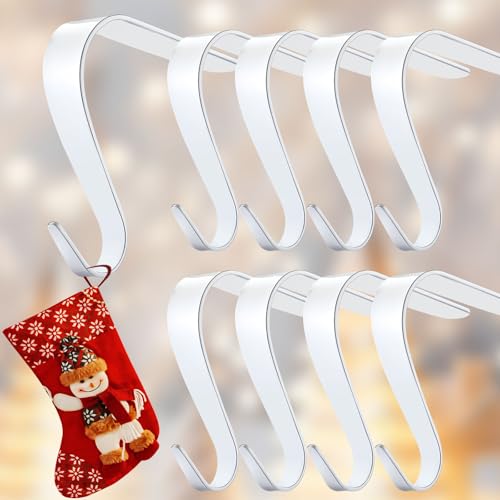 Boao 8 Pcs Christmas Stocking Holders Heavy Duty Metal Mantel Stockings Hangers Shelf Fireplace Garland Mantle Grips Set for Xmas Party Decor(White)