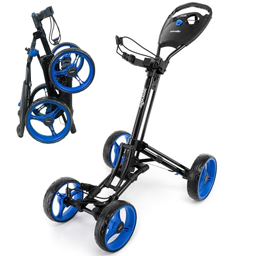 SereneLife 4 Wheel Golf Push Cart, Durable Aluminum Frame Folding Golf Hand Cart with Adjustable...