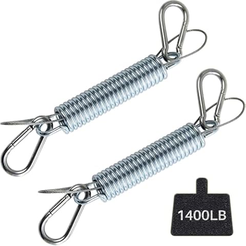 Porch Swing Springs Heavy Duty 700 Lb Capacity Each Hanging Chair Spring Stainless Steel Kit - 2 Springs, 4 Snap Hook Carabiners, 2 Safty Steel Wire for Swinging Porch, Swing Chair, Garden Hammocks Cover