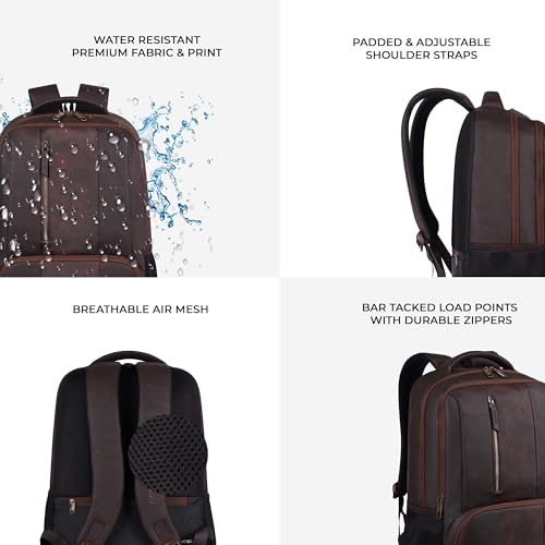 Image of Gear Vault 19 inch /30L Anti Theft Faux leather Large Water Resistant Laptop Backpack /Casual Backpack /Daypack /Travel Backpack /College Bag For Men /Women (Brown)