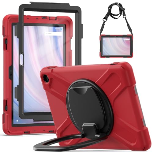 Coque robuste Fire HD 10 2023 support rotatif 360 degrés et protège-écran rouge