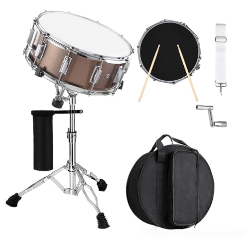 Askifozドラムセット スネアドラム 楽器打楽器 ミュートパッド 調節可能なストラップ 14インチ 学生初心者向けマーチングスネアドラムキット (14インチ,シャンパン色)