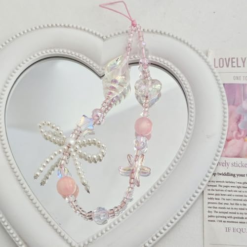 Image of Cute Beaded Camera Wrist Strap for Phone, Digital Camera Charm Lanyard, Pearl Beaded Chain for Bag Keychain Gift