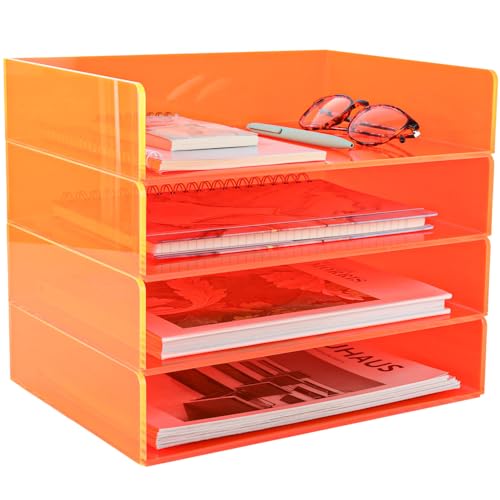 Gelite Organizador de archivos de acrílico para escritorio, bandeja apilable para cartas, organizador de papel de oficina, organizador de documentos de escritorio, organizador de archivos, juego de 4,