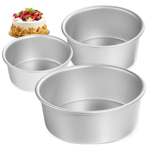 PRETYZOOM 3pcs Round Cake Tins Nonstick Baking Pans for Versatile Desserts Food-grade Aluminum Rolled Rim for Chiffon and More