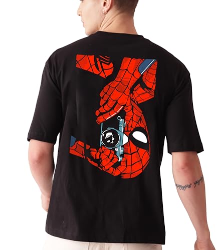Image of Unisex 100% Cotton Superhero Graphic Printed Drop Shoulder Oversized Fit T-Shirt for Men and Women