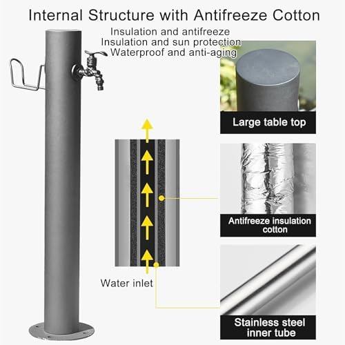 304 Stainless Steel Outdoor Water Fountain Column, Antifreeze Vertical Garden Dispenser, Lock Faucet for Easy Access, Durable Water Feature for Garden and Patio