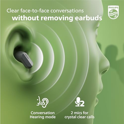 Image of Philips T6908 True Wireless Headphones with Hybrid Noise Canceling Pro (ANC), Conversation Hearing Mode, Bluetooth Multipoint, IPX4 Water Resistance, Black
