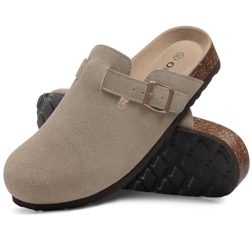 Image of ODOLY Genuine Suede Clogs for Women Men Soft Cork Footbed Leather Mules Comfort Potato Shoes with Arch Support