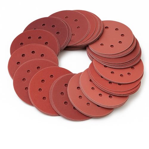 Image of 5 Inch 8 Hole Fine Grit Sanding Discs 100 Pack, 400 800 1000 1500 2000 Grit (20pcs Each), Hook & Loop Orbital Sander Sandpaper for Fine Finishing, Wood Metal Auto Body
