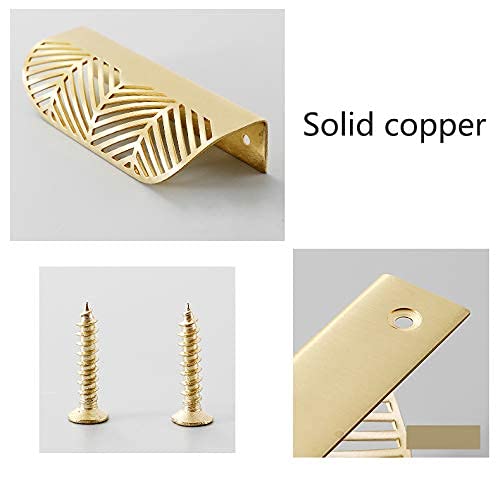 WYNWJ Zieht Griffe Griff, Massivkupfer Kabinett Zieht Blätter Kabinett Knöpfe Möbel Pull Schrank 100% Reines Kupfer Gold/117Mm-Hole Distance 96Mm - Image 5