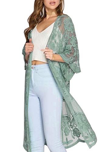 FaroDor Women's Flowy Bathing Suit Kimono Cardigan Lace Crochet Swimwear Floral Cover Ups