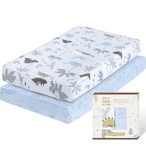 100% Cotton Changing Pad Cover for Baby Boys, Dinosaur Changing Pad Cover – Changing Table Sheets Blue – 2 Pack Changing Table Covers, 32″x16″ x 8″ Diaper Changing Pad Cover (Dino Safari)