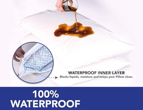 Image of Waterproof & Dustproof Terry Cotton Pillow Protectors, Size |- Set of 2 - (16 inchx24 inch) White