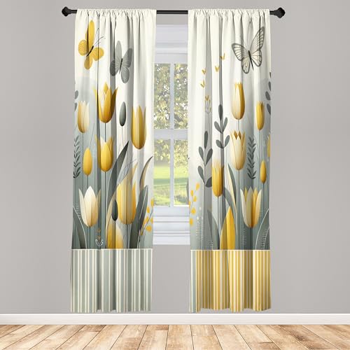 ABAKUHAUS Amarillo Juego de 2 Paños Cortinas, Escena de jardín escandinavo Moderno, Tratamiento de Ventana para Habitación y Dormitorio, 150 cm x 175 cm, Damasco Azul Púrpura Beige