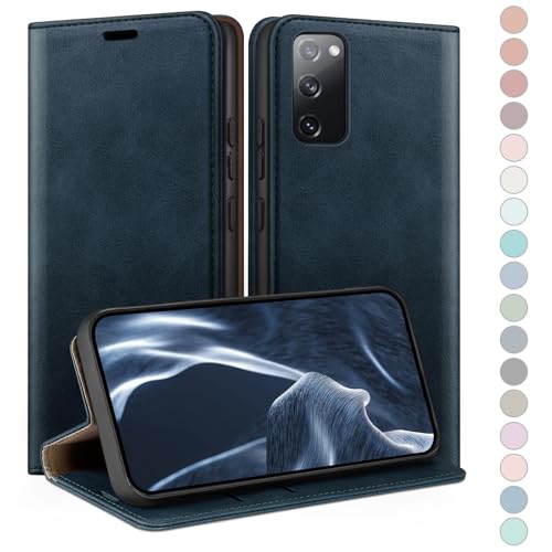 Coque Samsung S20 FE portefeuille en cuir bleu foncé et blocage RFID