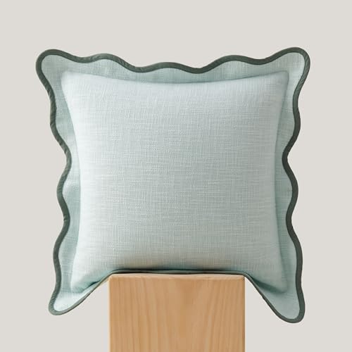 Double Stitch 100% Cotton Scalloped Throw Pillow Covers, Aqua Mint