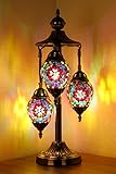Marrakech 3 Globe Turkish Table Lamp Tiffany Style Mosaic Glass Moroccan Lantern Bedside Light for L
