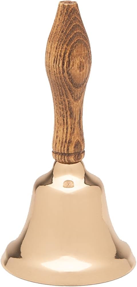 Bevin Bells Solid Brass Hand Bell | 2HB | New England Hardwood Handle | Elegant Hand Call Bell | Noise Makers | Loud Brass Bells | Easy to Grip Handle | Teacher Handheld Bell | Made in CT, USA