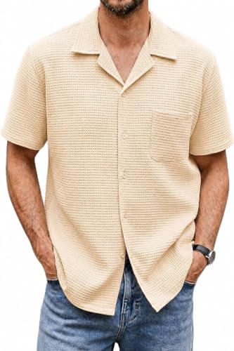 Image of ColorChakra Casual Waffle Knit Shirt for Men Stylish Half Sleeve Mens Shirts M to 3XL