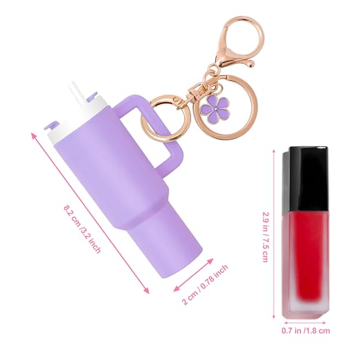 Image of 4pcs Mini Tumbler Keychain for Stanley Cup Chapstick Lip Balm, Pill Holder Key Chain Charms for Women Purse Handbag