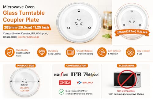 Image of J K b K - Microwave Oven Glass Turntable Coupler Plate 285mm (28.5cm) 11.25 Inch Compatible for Kenstar, IFB, Whirlpool, Onida & Bajaj Microwave Ovens (Not Compatible for Samsung)