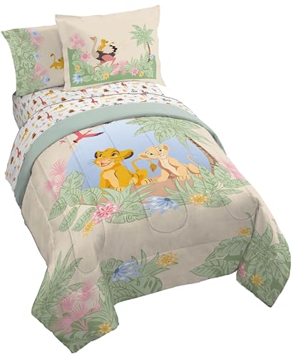 Image of Disney Lion King Simba Full Comforter Set 7 Piece Kids Bedding, Multi | Safari Animal, Bed in a Bag, Comforter Sheets Shams Pillowcases, Official Brand, Soft Microfiber, Machine Washable, Kids Gift
