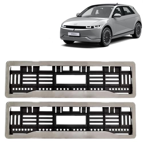 Image of KINGSWAY Ioniq 5 Car Number Plate Frames Chrome for All 2023 Onwards Models of Hyundai Car Registration Plate Holders, Licence Plate Covers (Front and Rear), Universal Size 51.5 x 14.5 cm