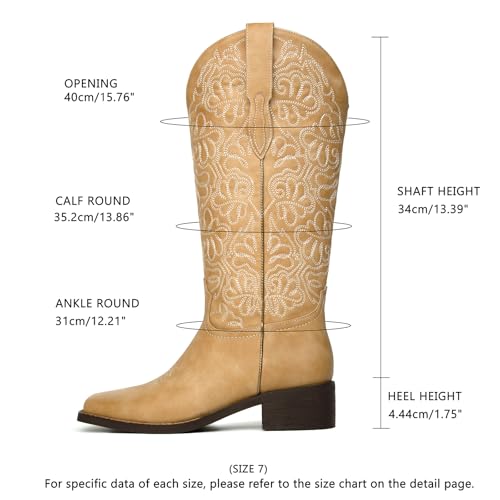 Image of Western Cowboy Boots for Women Knee High Cowgirl Boots with Classic Embroidered, Pointed Toe Chunky Heel Fashion Retro Classic Pull On Tall Boot Women Fall Winter