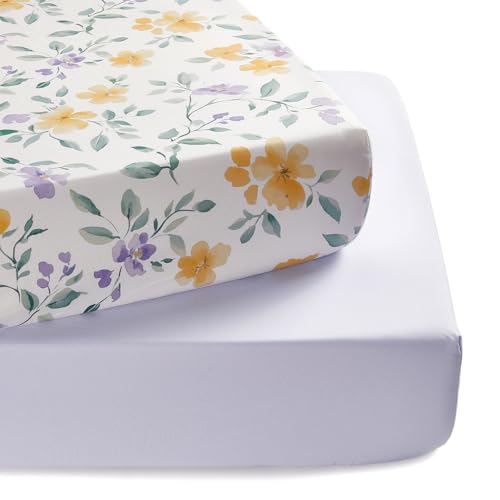 Image of TILLYOU Baby Crib Sheets for Boys Girls, Super Soft Toddler Bed Sheets, 2 Pack Sheets for Standard Crib Mattress 28x52in, Flower Whispers