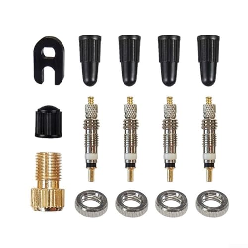 Image of 15-Piece Valve Core Kit, With Remover Tool, Copper Bicycle Tyre Repair Set, For Road, & Mountain Bikes, Includes Adapter, Cores, Stems,