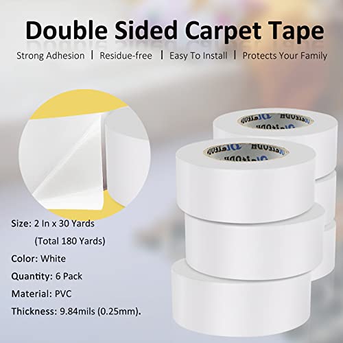 6 Pack Carpet Tape Double Sided 2 In X 30 Yards White Rug Tape Grippers For Hardwood Floors Area Rugs, Carpet Binding Tape Bulk Strong Adhesive, Removable, Heavy Duty Stickers Grip Tape, Residue Free #TOP1