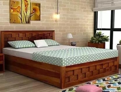 Image of Solid Wood King NA Bed (Finish Color - Honey Finish, Delivery Condition - DIY(Do-It-Yourself))
