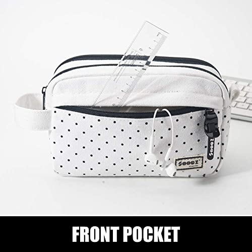 Image of Sooez High Capacity Pencil Case,Durable Pencil Bag Pouch Organizer, Pen Case Portable Journaling Supplies with Easy Grip Handle & Loop, Asthetic Supply for Adults, Black & White