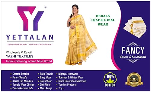 Image of Kerala Traditional Tissue Saree for Women with Running Blouse | South Indian Ethnic Saree for Weddings Onam Vishu Temple Wear & Festivals