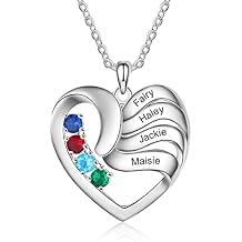 SimpleQ, Personalized Necklace for Women with 2-5 Simulated Birthstone Heart Pendant Mother Necklaces Birthstone Pendant Mothers Day Gift mothers jewelry BFF Gift