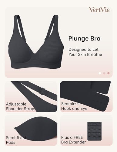 Image of Vertvie Jelly Wireless Bras for Women Push Up Plunge Seamless T-Shirt Bras No Underwire Supportive Full Coverage Bralettes