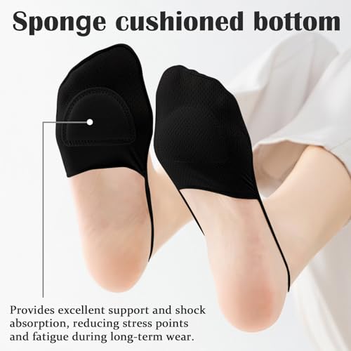 Image of No Show Socks with Invisible Sling Back Womens, 6 Pairs Low Cut Half Toe Topper Socks with Non-Slip Straps for Heels