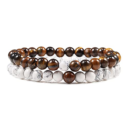 Bracelets en pierre naturelle de 6mm pour hommes et femmes | Duo de perles élégantes